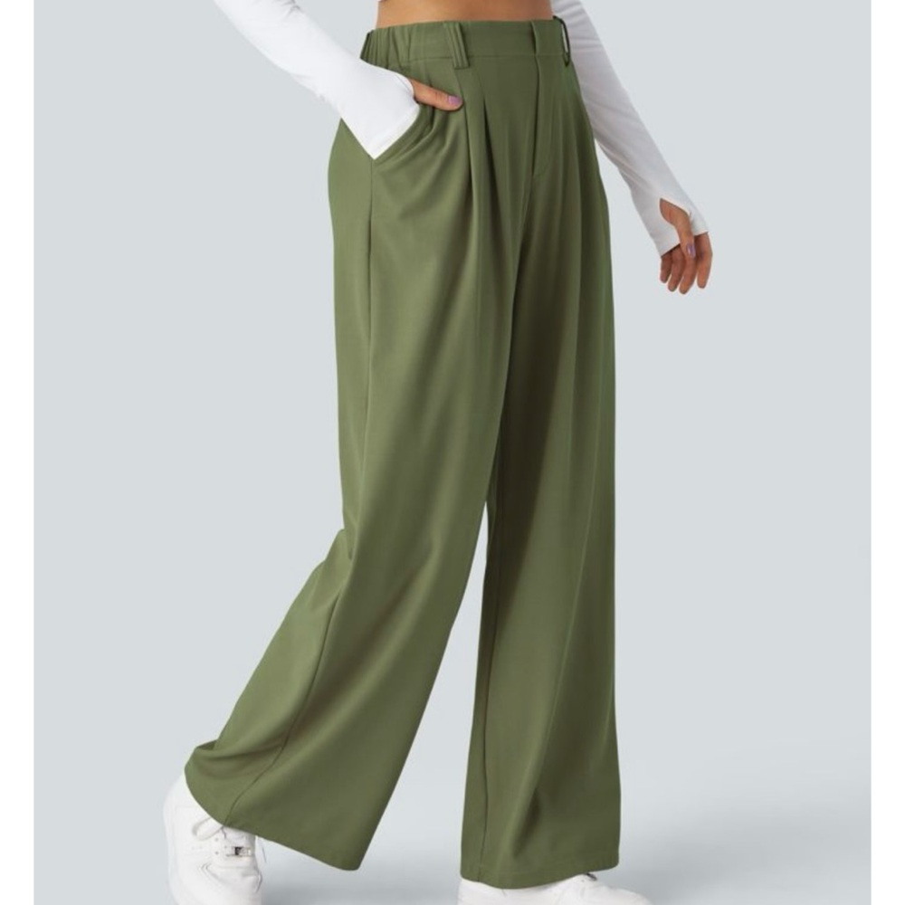 HALARA Loden Green Wide-Leg Women's Pants - Picture 4 of 7